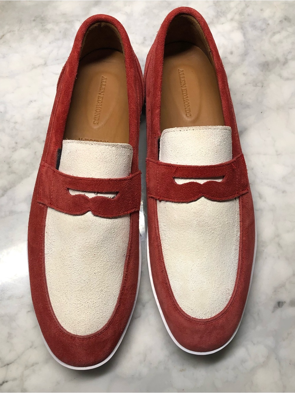 Allen Edmonds Randolph Suede Loafer White/Burgundy Rubber Sole Sz 13 NWOB